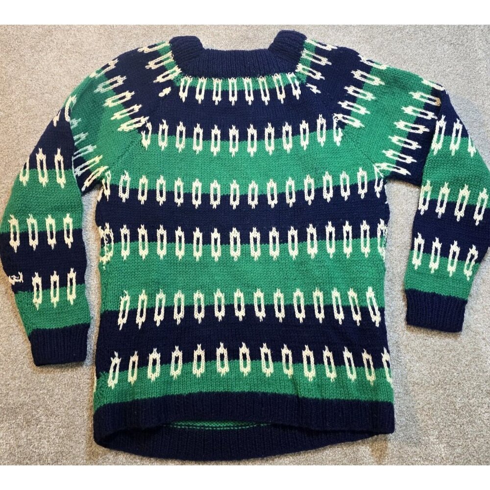 Vintage Hand Knitted Ski Sweater Geometric All Over Print Blue & Green Women's L